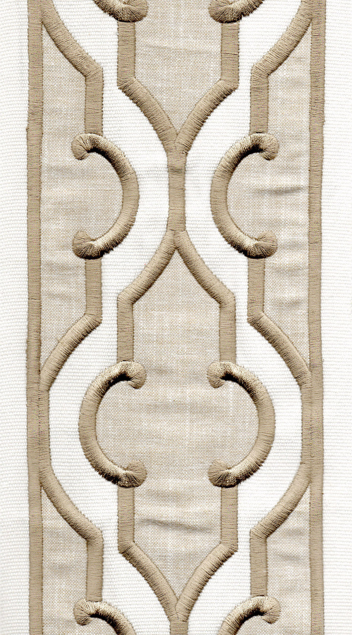 Wide Architectural Cotton Canvas Trim | 6 Inch / 15.2cm Embroidered Border Tape for Curtains & Furnishings | By The Metre Ivory Gold