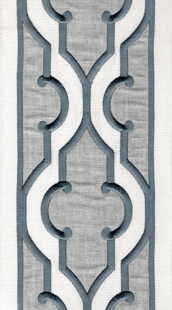 Wide Architectural Cotton Canvas Trim | 6 Inch / 15.2cm Embroidered Border Tape for Curtains & Furnishings | By The Metre Ivory Grey