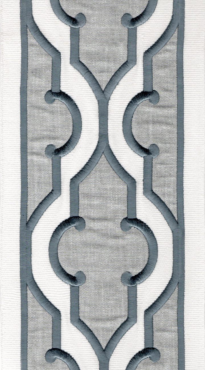 Wide Architectural Cotton Canvas Trim | 6 Inch / 15.2cm Embroidered Border Tape for Curtains & Furnishings | By The Metre Ivory Grey