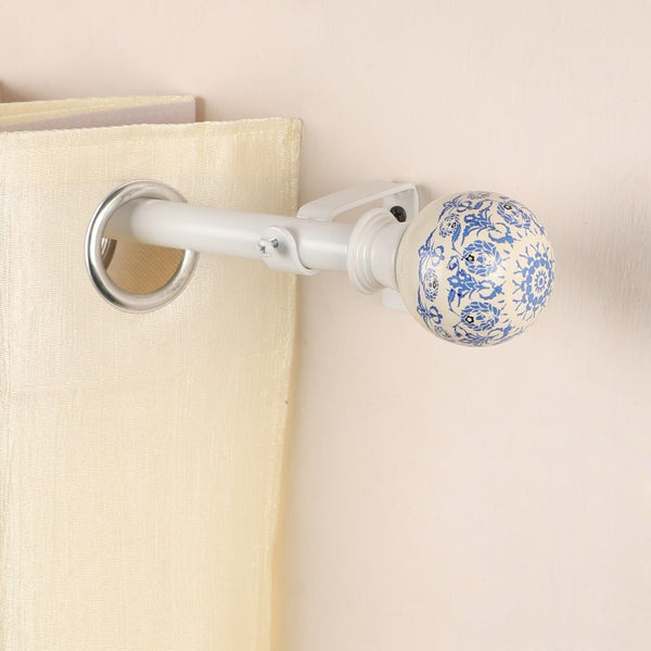 White Extendable Curtain Pole | Blue & White Ceramic Finials | 61-366cm