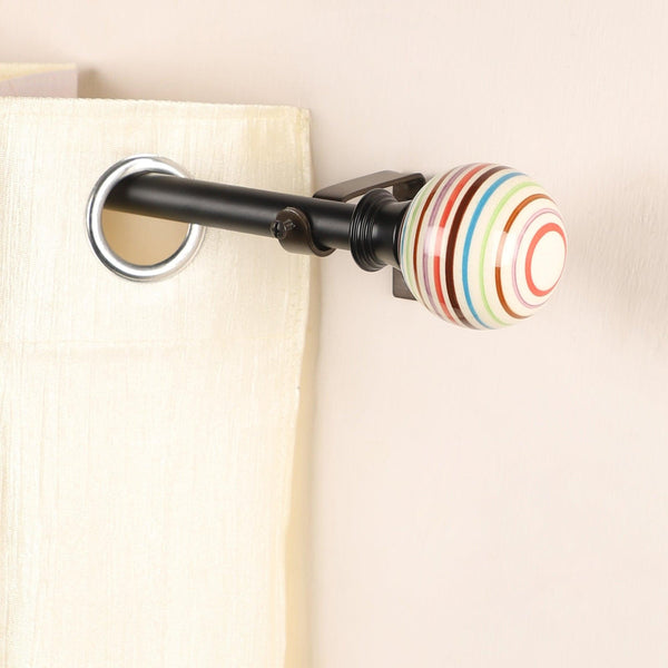 Black Extendable Telescopic Curtain Pole | Rod With Colorful Striped Finials | 61-366cm