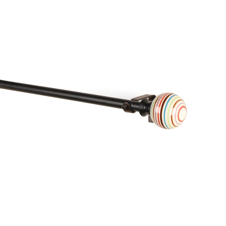 Black Extendable Telescopic Curtain Pole | Rod With Colorful Striped Finials | 61-366cm