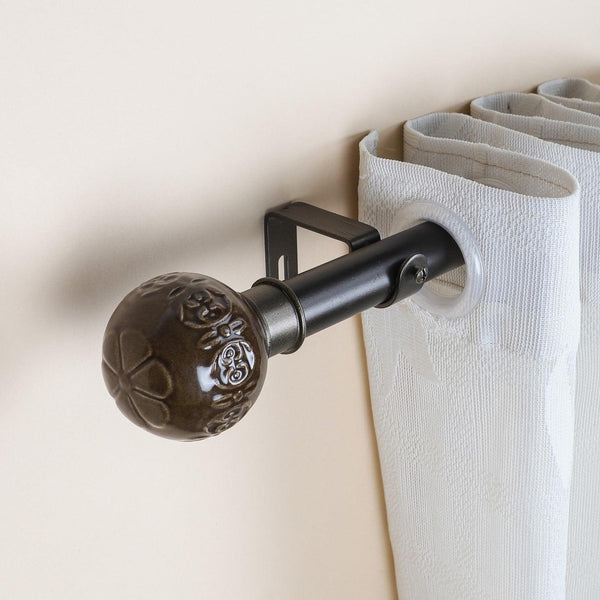 Black Extendable Curtain Pole | 19mm | Textured Ceramic Finials | 61-366cm