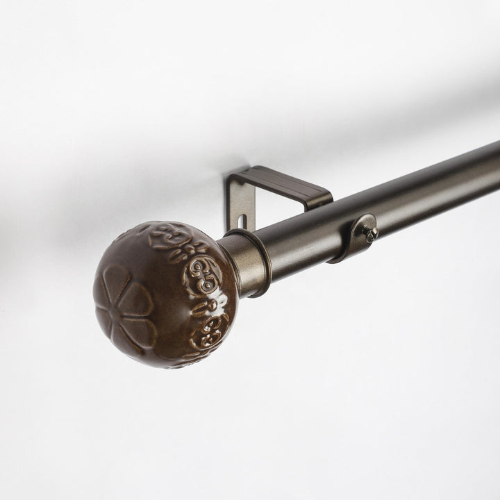 Black Extendable Curtain Pole | 19mm | Textured Ceramic Finials | 61-366cm