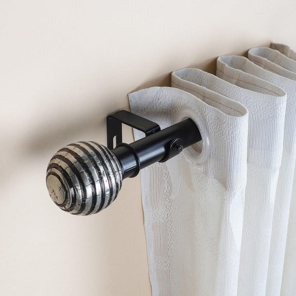 Black Extendable Curtain Pole | Engraved Metal Finials | 61-366cm