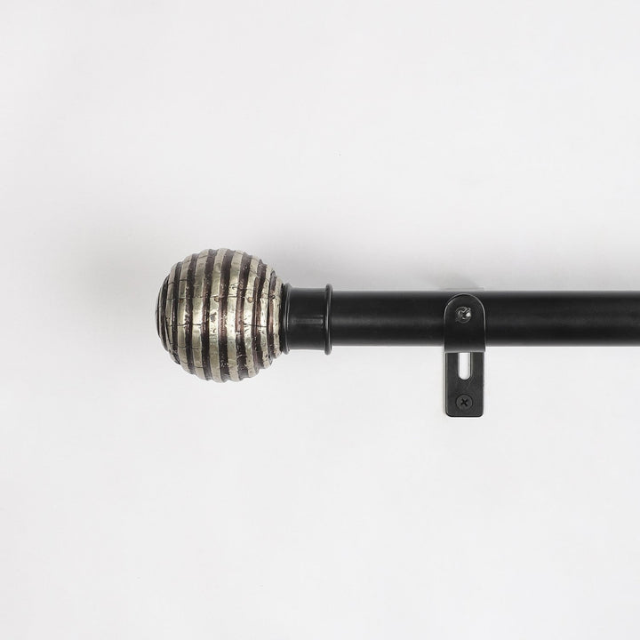 Black Extendable Curtain Pole | Engraved Metal Finials | 61-366cm