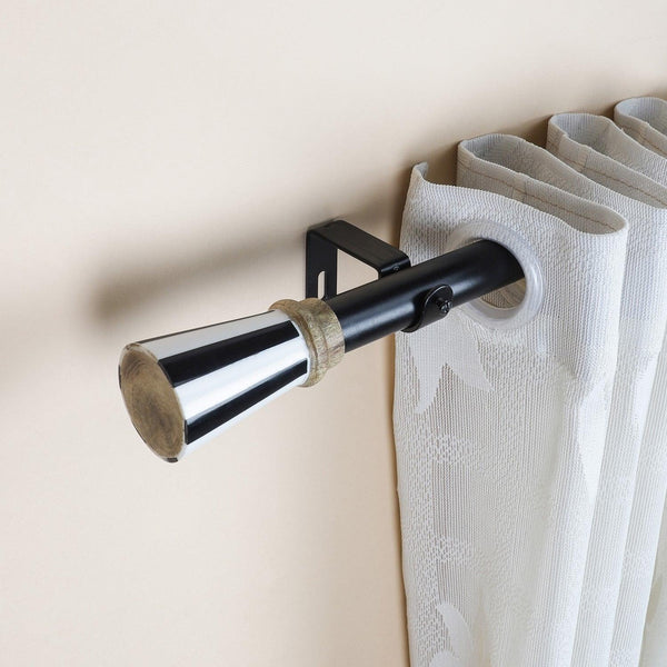 Black Extendable Curtain Pole | 19mm | Striped Finials | 61-366cm
