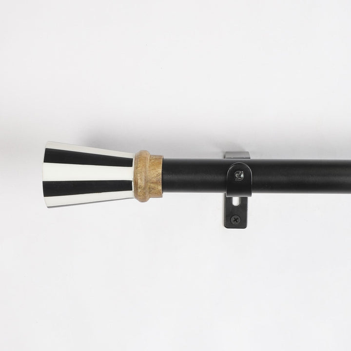 Black Extendable Curtain Pole | 19mm | Striped Finials | 61-366cm