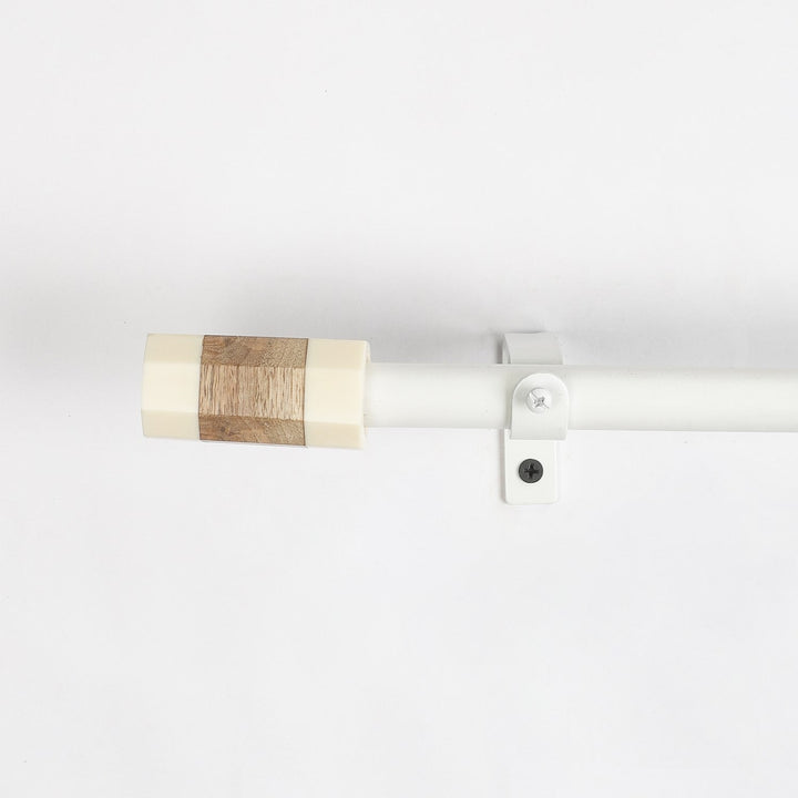 White Extendable Curtain Pole | 19mm | Marble & Wood Finials | 61-366cm
