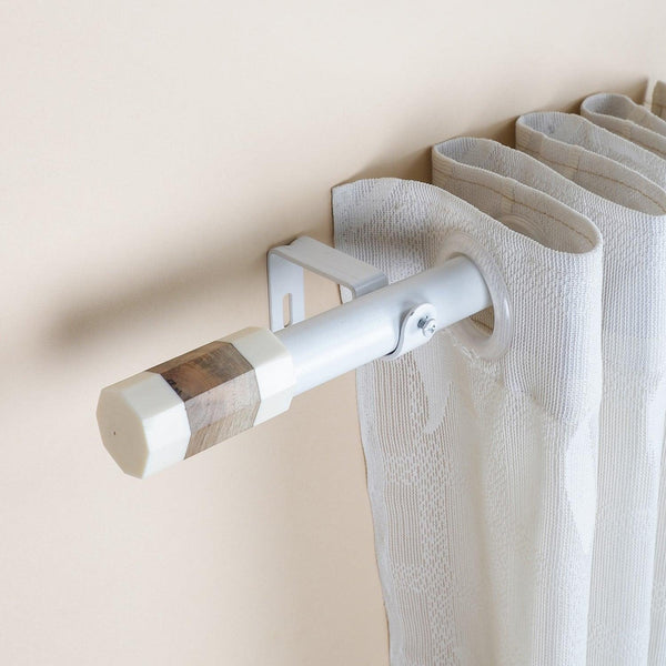 White Extendable Curtain Pole | 19mm | Marble & Wood Finials | 61-366cm
