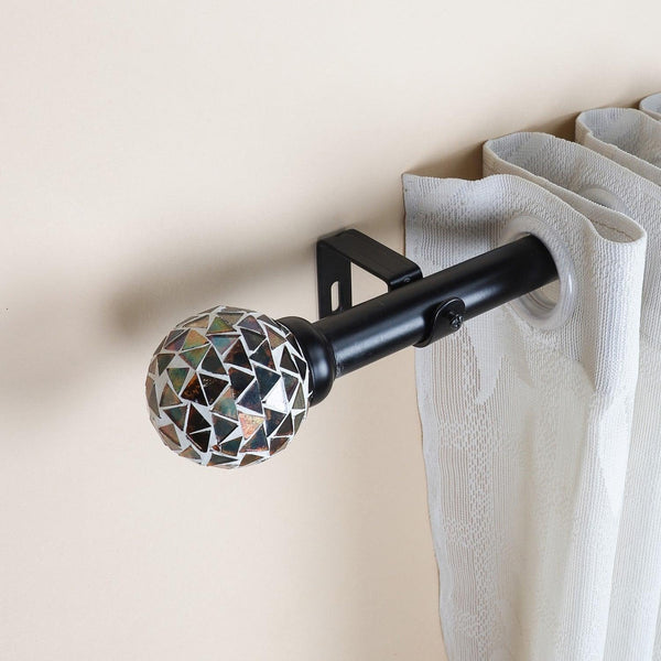 Black Extendable Curtain Pole | Mosaic Glass Finials | 61-366cm