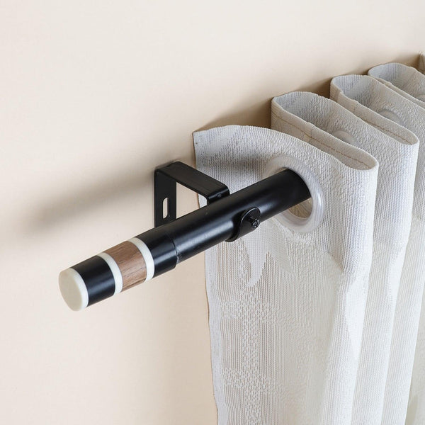 Black Extendable Curtain Pole | 19mm | Wood & Metal Finials | 61-366cm