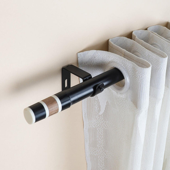 Black Extendable Curtain Pole | 19mm | Wood & Metal Finials | 61-366cm