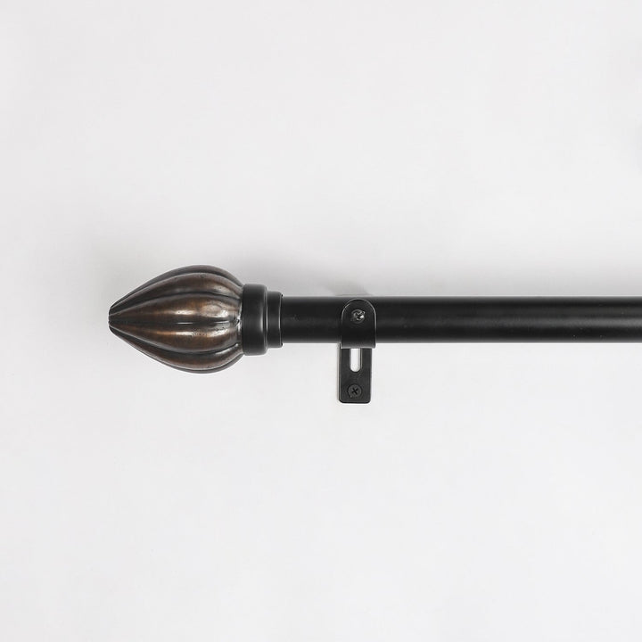 Black Extendable Curtain Pole | 25mm | Rustic Metal Finials | 61-366cm