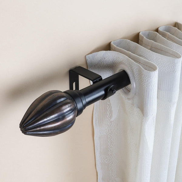 Black Extendable Curtain Pole | 25mm | Rustic Metal Finials | 61-366cm