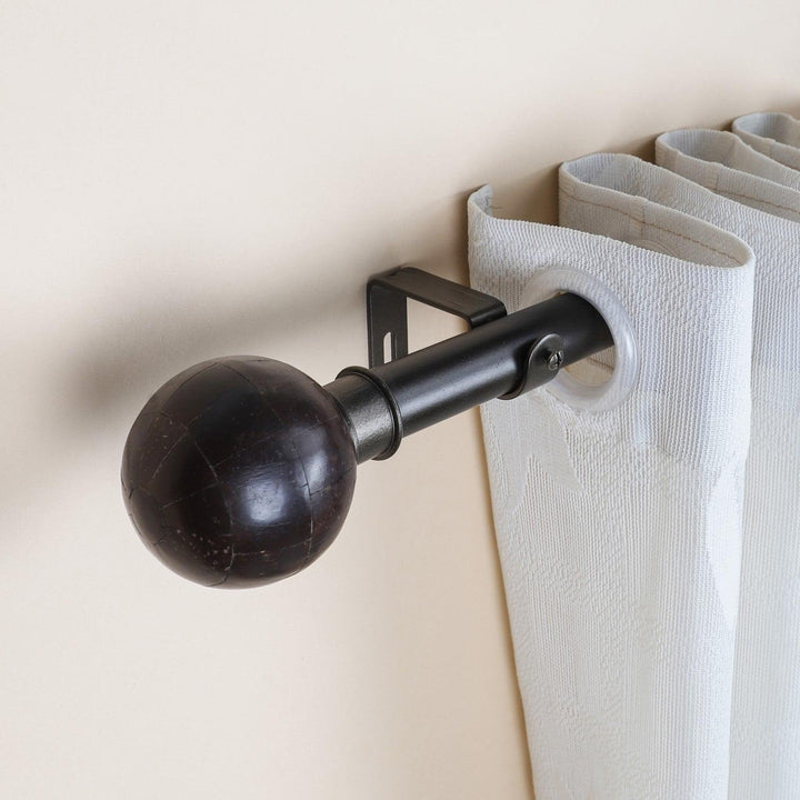 Black Extendable Curtain Pole | 19mm | Coconut Shell Finials | 61-366cm