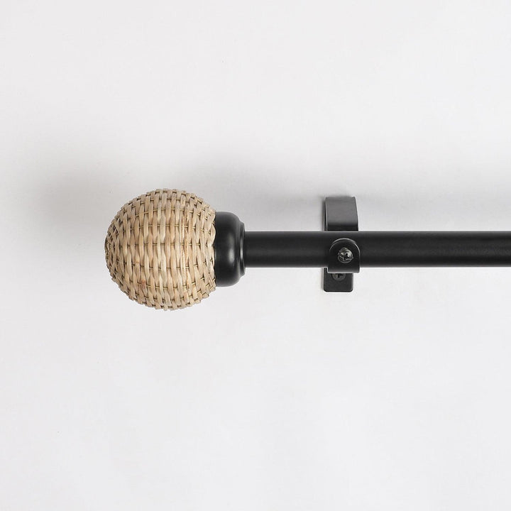 Black Extendable Curtain Pole | 19mm | Wicker Finials | 61-366cm