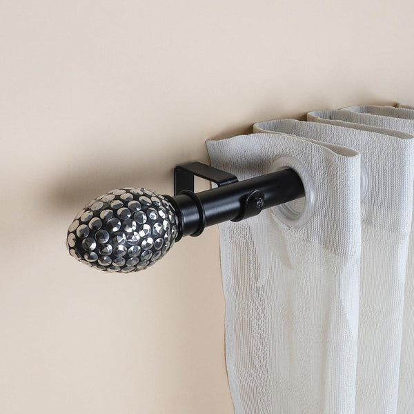 Black Extendable Curtain Pole | 19mm | Studded Finials | 61-366cm