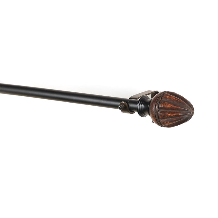 Black Extendable Curtain Pole | Ribbed Wooden Finials | 61-366cm