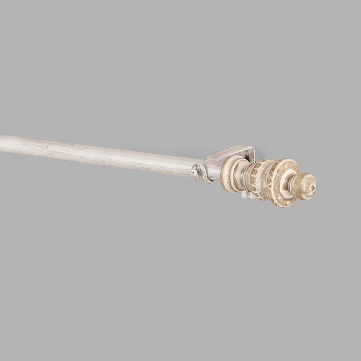 White Extendable Curtain Pole | Carved Wooden Finials | 61-366cm