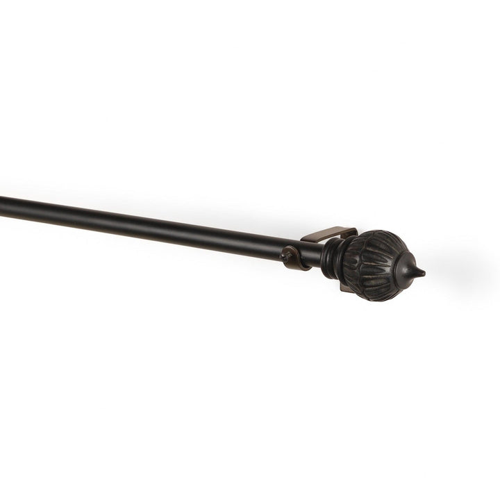 Black Extendable Curtain Pole | Carved Wooden Finials | 61-366cm