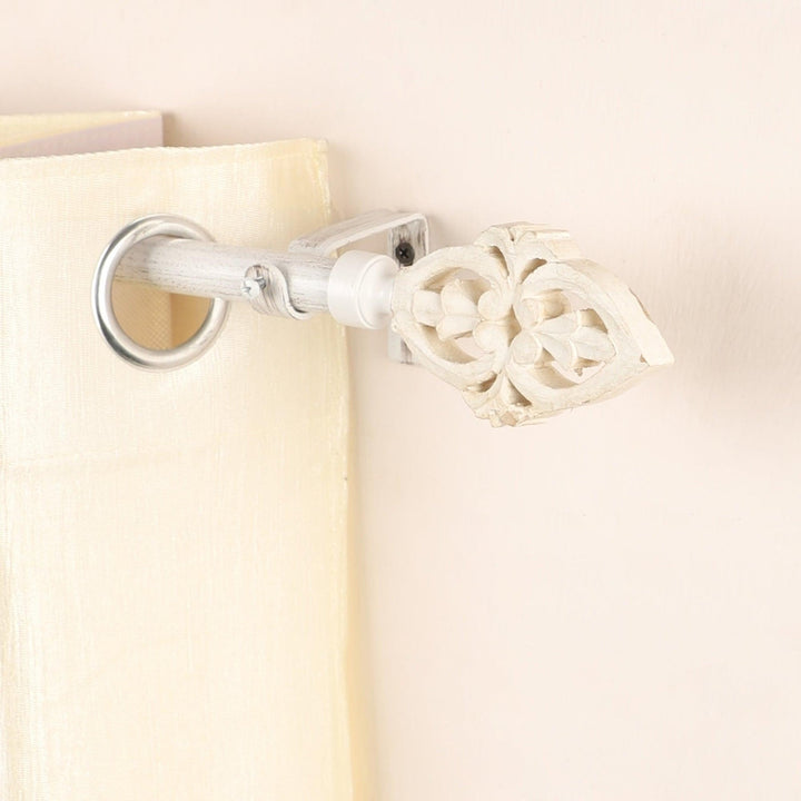 White Extendable Curtain Pole | Ornate Floral Finials | 25mm Thick | 61-366cm