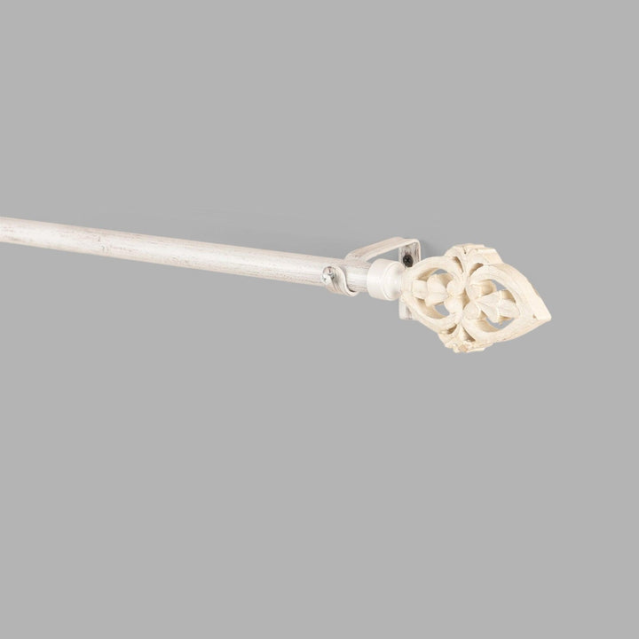 White Extendable Curtain Pole | Ornate Floral Finials | 25mm Thick | 61-366cm