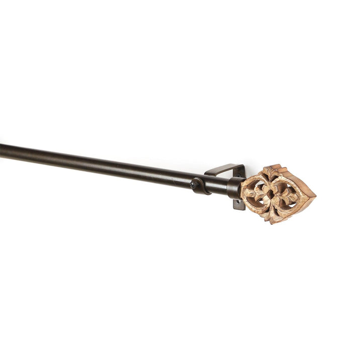 Black Extendable Curtain Pole | Ornate Wooden Finials | 61-366cm