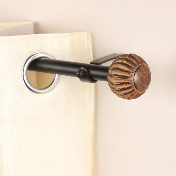 Black Extendable Curtain Pole | Carved Wooden Ball Finials | 61-366cm