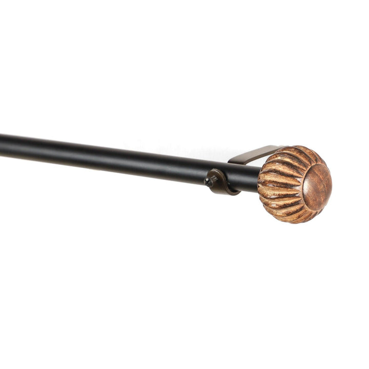 Black Extendable Curtain Pole | Carved Wooden Ball Finials | 61-366cm