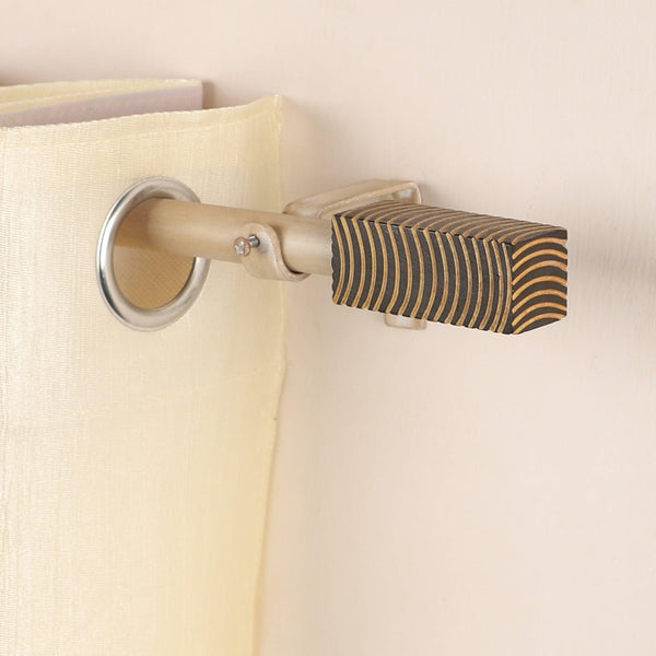 Extendable Curtain Rod Beige with Wooden Finials | 24-144 Inch | Adjustable Pole Set with Brackets, Screws & Plugs | Strong 25kg Capacity