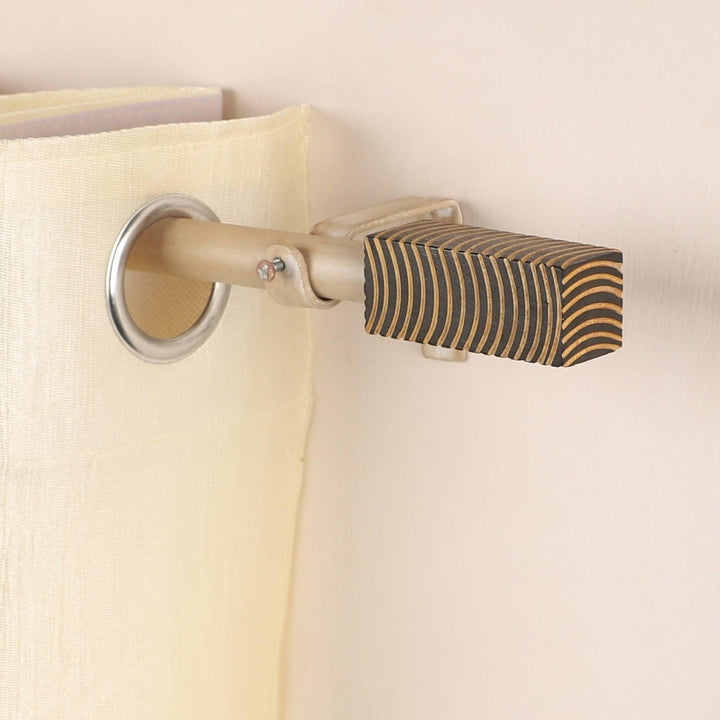 Extendable Curtain Rod Beige with Wooden Finials | 24-144 Inch | Adjustable Pole Set with Brackets, Screws & Plugs | Strong 25kg Capacity