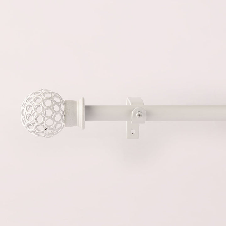 White Extendable Curtain Pole | 25mm | Cage Finials | 61-366cm