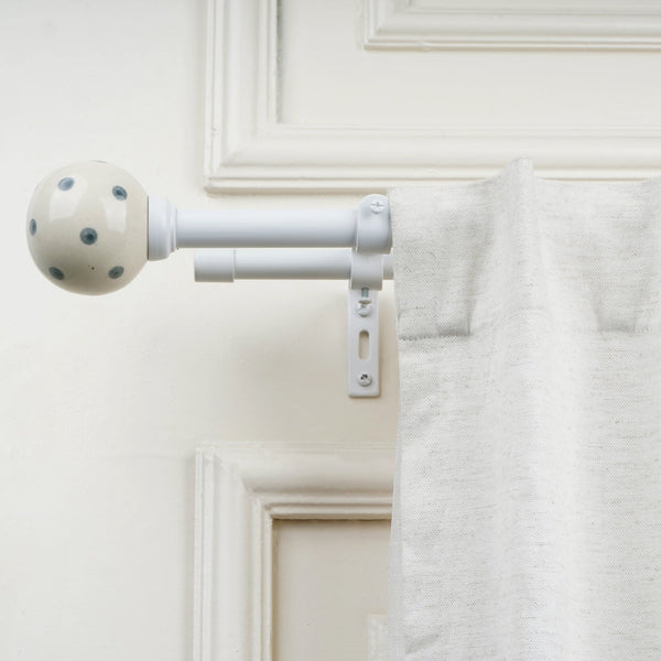 Double Curtain Pole | White | Extendable & Adjustable | 28-144 Inch | Ceramic Ball Finials