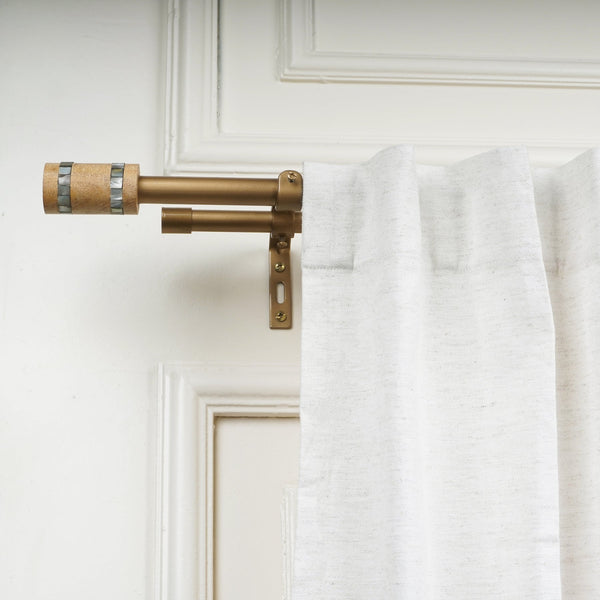 Gold Double Curtain Pole | Extendable & Adjustable | Wooden Cylindrical Finials | 28-144 Inch