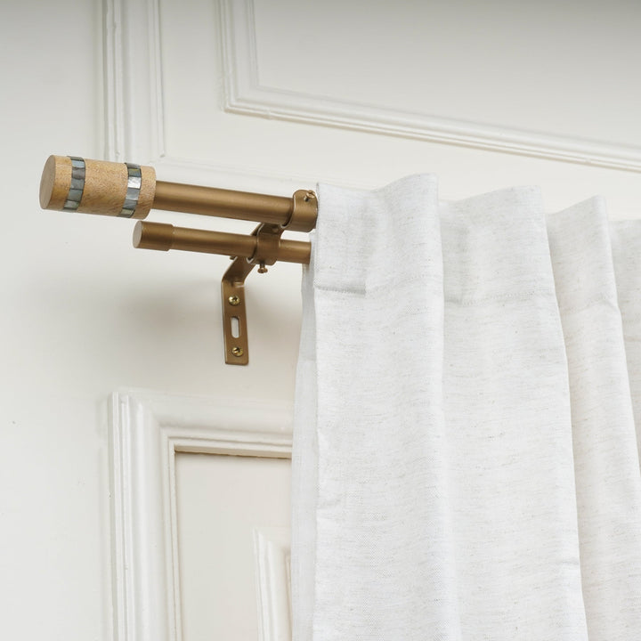 Gold Double Curtain Pole | Extendable & Adjustable | Wooden Cylindrical Finials | 28-144 Inch