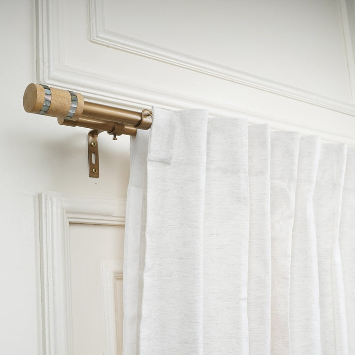Gold Double Curtain Pole | Extendable & Adjustable | Wooden Cylindrical Finials | 28-144 Inch