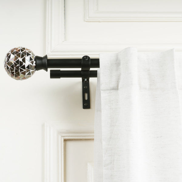 Double Curtain Pole | Extendable & Adjustable | 28-144 Inch | Glass Ball Finials | Black