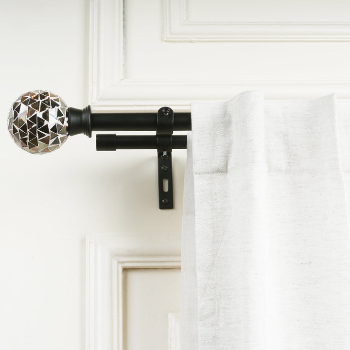 Double Curtain Pole | Extendable & Adjustable | 28-144 Inch | Glass Ball Finials | Black