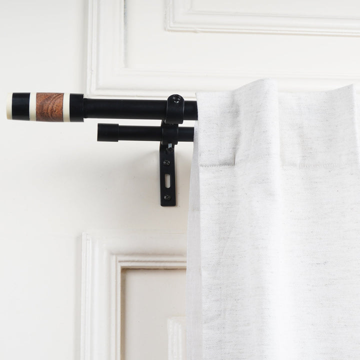 Double Curtain Pole | Black | Extendable & Adjustable | 28-144 Inch | Modern Cylindrical Finials