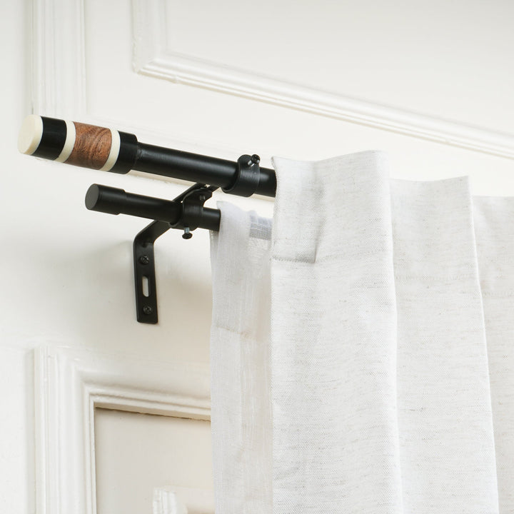 Double Curtain Pole | Black | Extendable & Adjustable | 28-144 Inch | Modern Cylindrical Finials