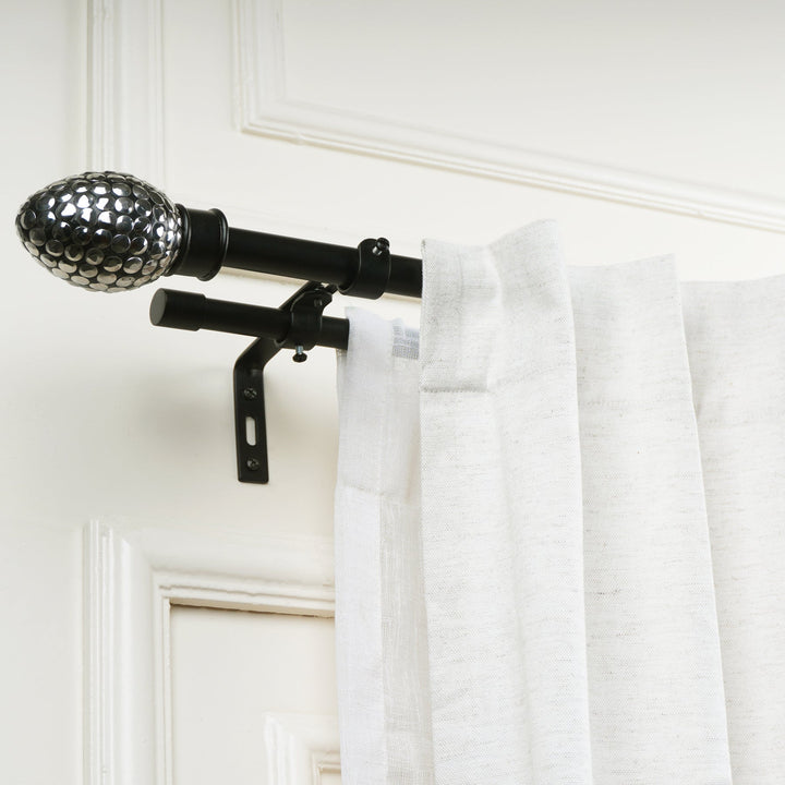 Double Curtain Pole | Black Nickel | Extendable & Adjustable | 28-144 Inch | Includes Finials