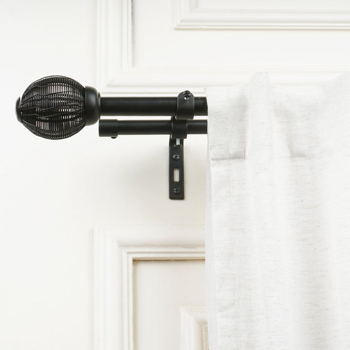 Double Curtain Pole | Matt Black | Extendable & Adjustable | 28-144 Inch | Includes Ball Finials