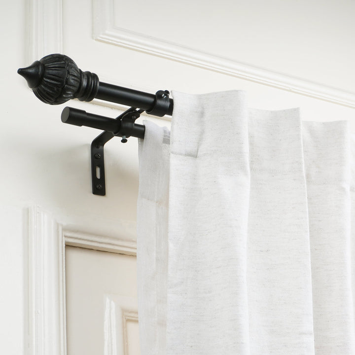 Black Double Curtain Pole Set with Urn Finials - Extendable, Telescopic, Rustproof - 71-122cm, 122-224cm, 213-366cm