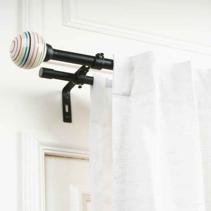 Black Metal Double Curtain Rod | Colorful Ball Finials | Extendable
