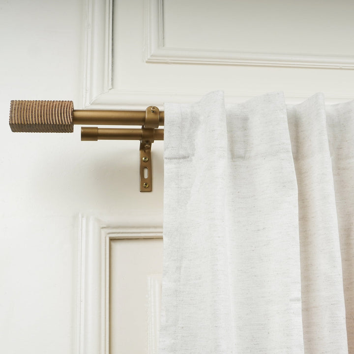 Extendable Double Curtain Pole with Square Scarred Wood Finials | Telescopic Curtain Pole | 28-144 Inch | Anti-Rust