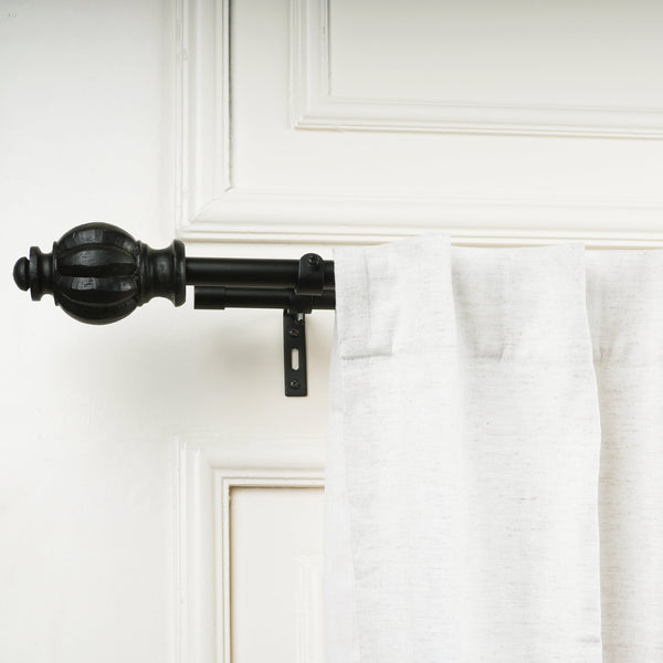 Double Curtain Pole | Black | Extendable & Adjustable | 28-144 Inch | Includes Finials