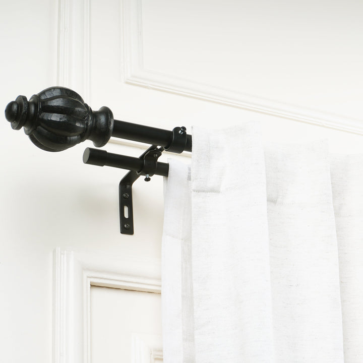 Double Curtain Pole | Black | Extendable & Adjustable | 28-144 Inch | Includes Finials