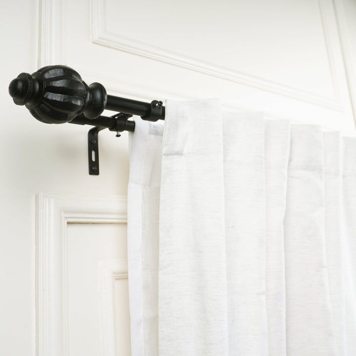 Double Curtain Pole | Black | Extendable & Adjustable | 28-144 Inch | Includes Finials