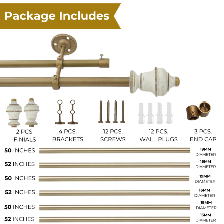 Modern Double Curtain Pole | Extendable | Gold Finish | 28-144 Inch | Perfect for Layering Curtains & Sheers